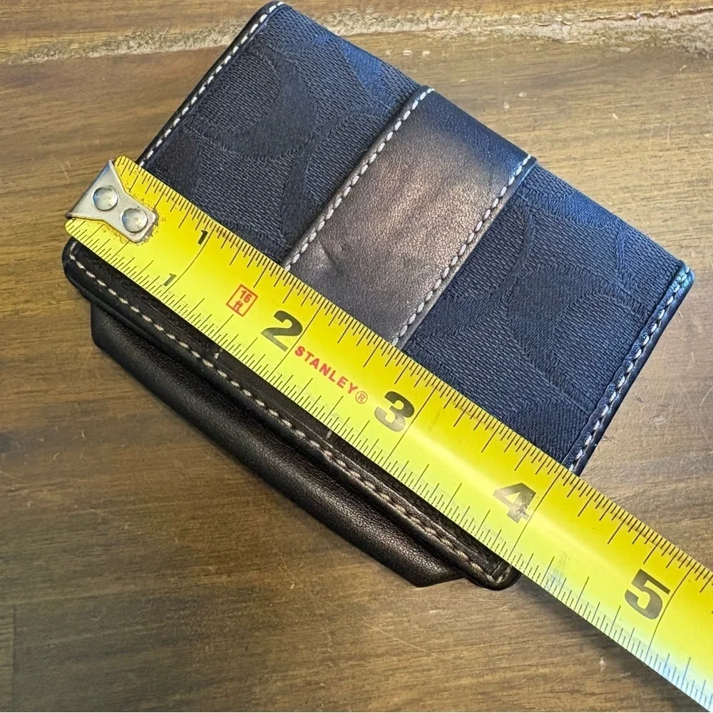 Coach Signature CC Wallet Black Canvas Fold Over Leather Card Holder Small